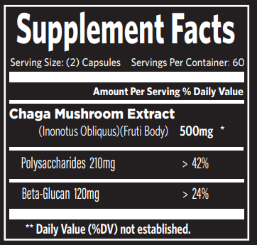 Chaga Mushroom Premium 500mg Capsule 120ct